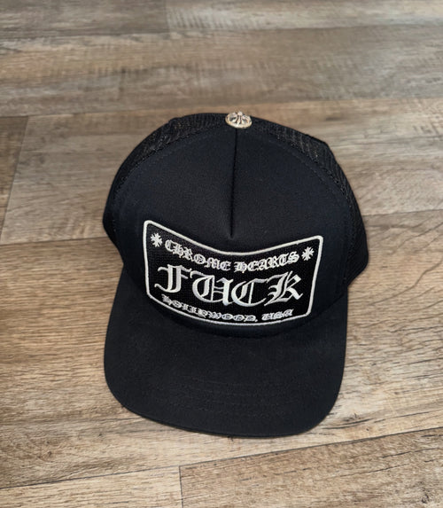 BLACK CHROME HEARTS HOLLYWOOD F*CK LOGO HAT