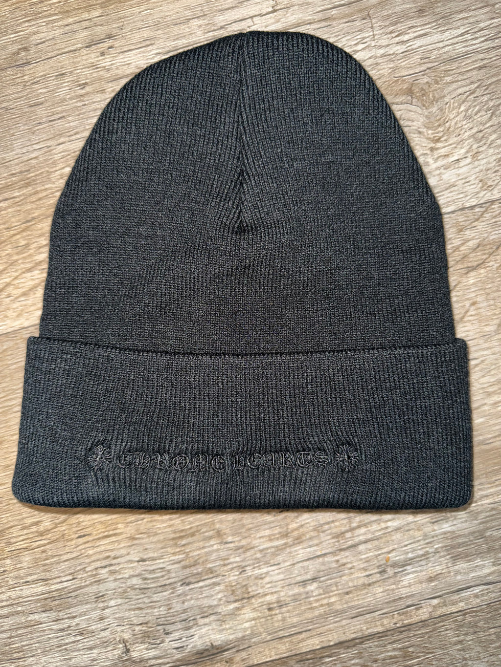 BLACK ON BLACK CHROME HEARTS LOGO BEANIE