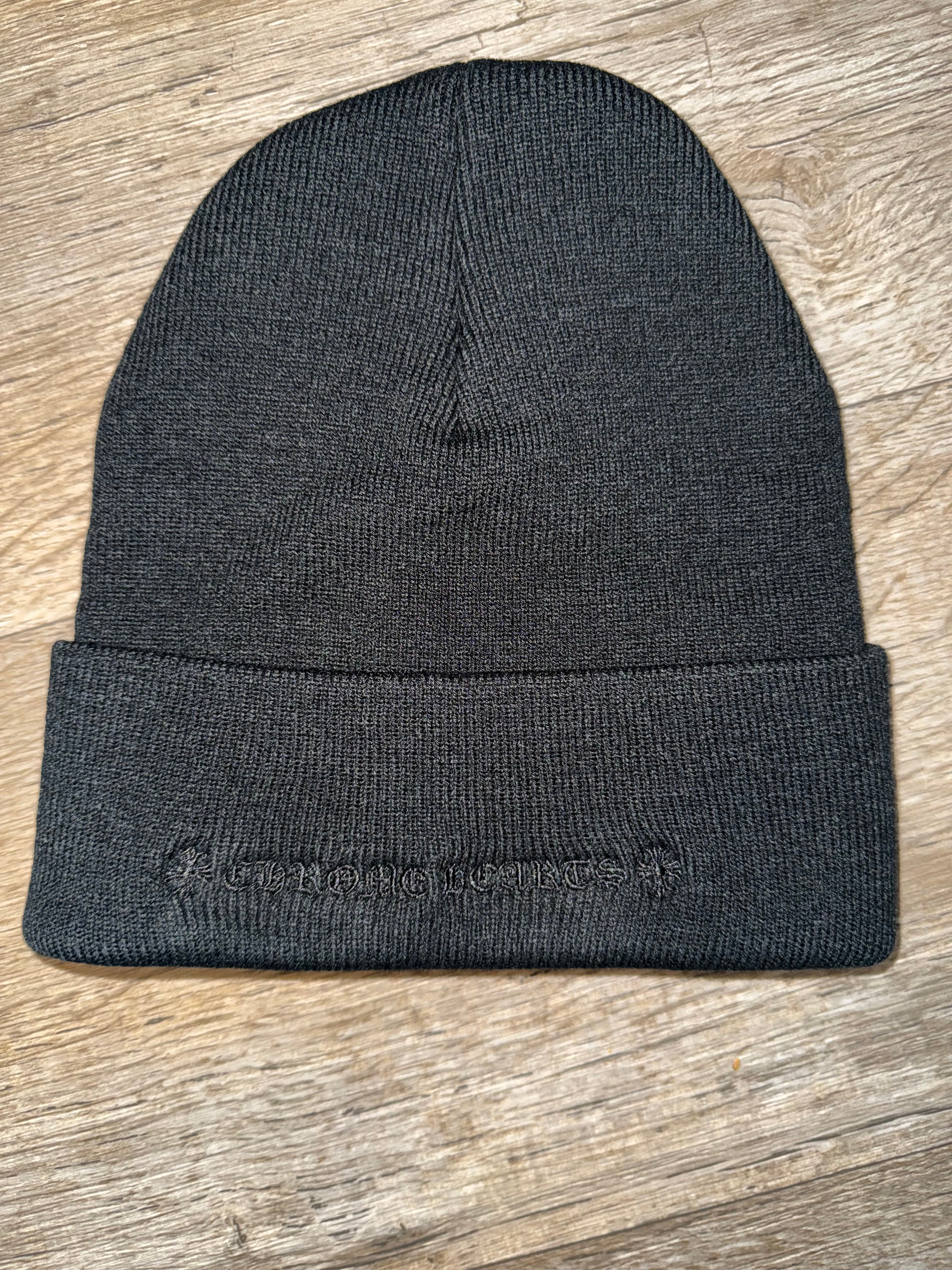 BLACK ON BLACK CHROME HEARTS LOGO BEANIE