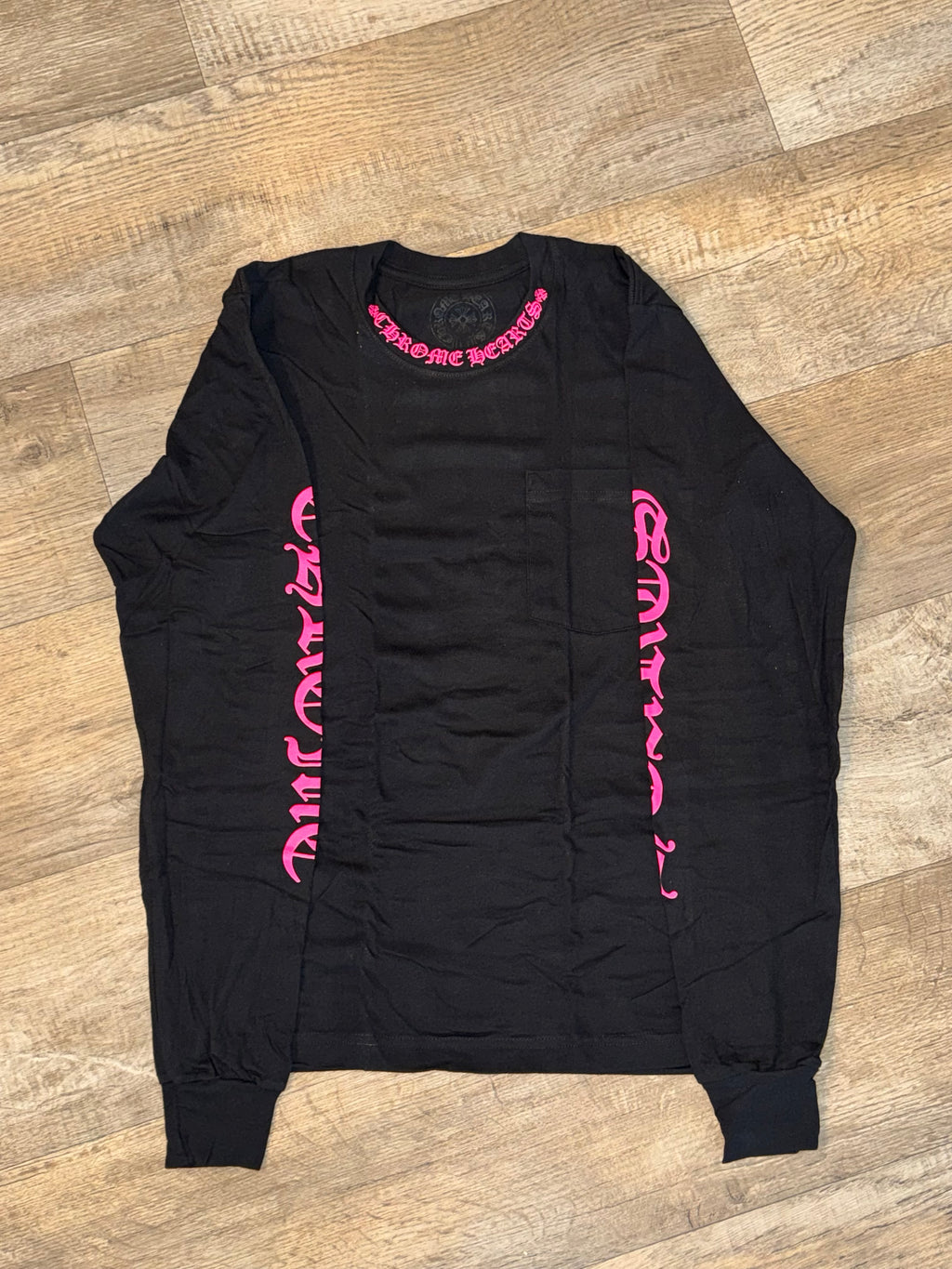 PINK AND BLACK CHROME HEARTS LONG SLEEVE T SHIRT