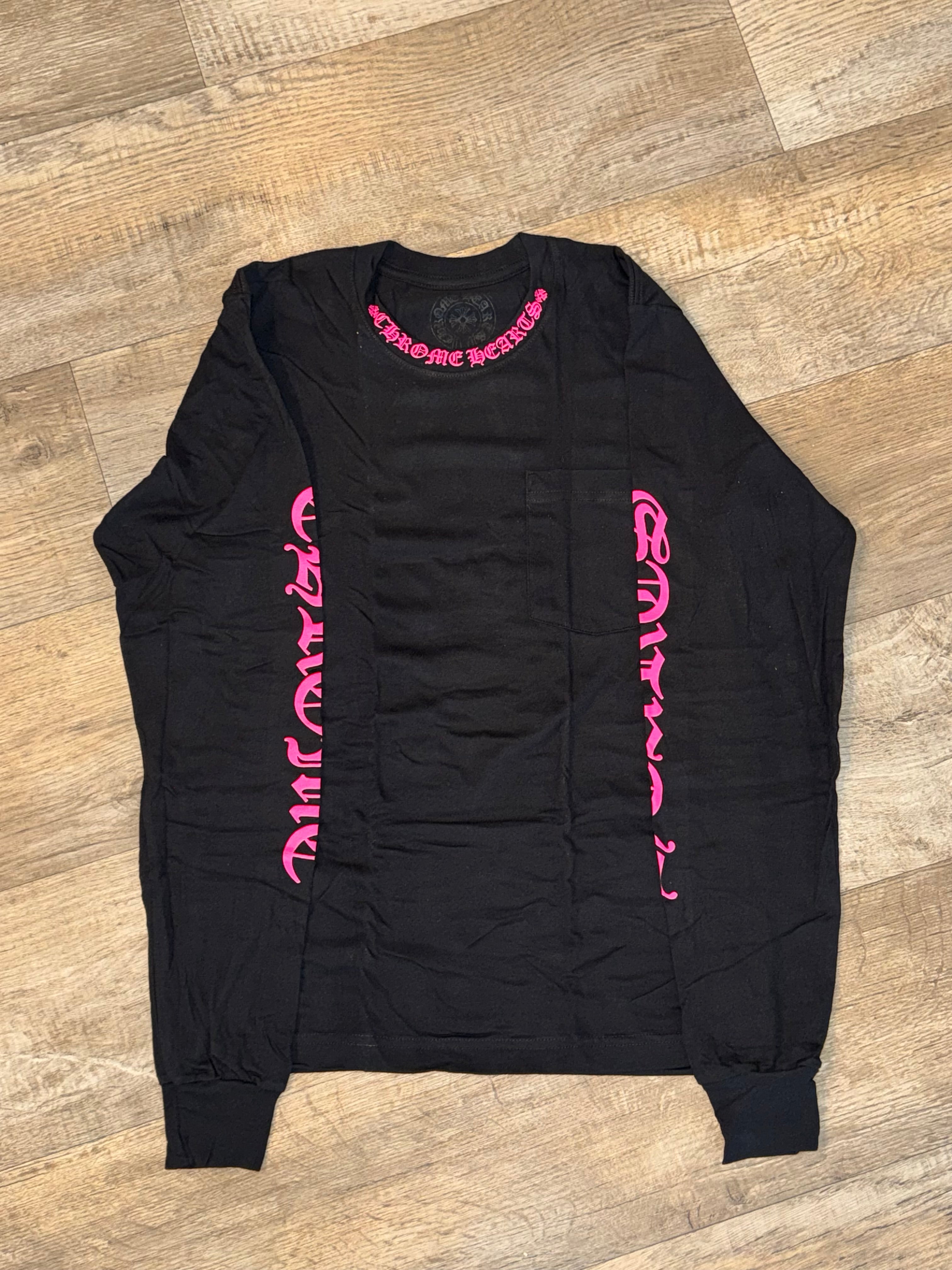 PINK AND BLACK CHROME HEARTS LONG SLEEVE T SHIRT