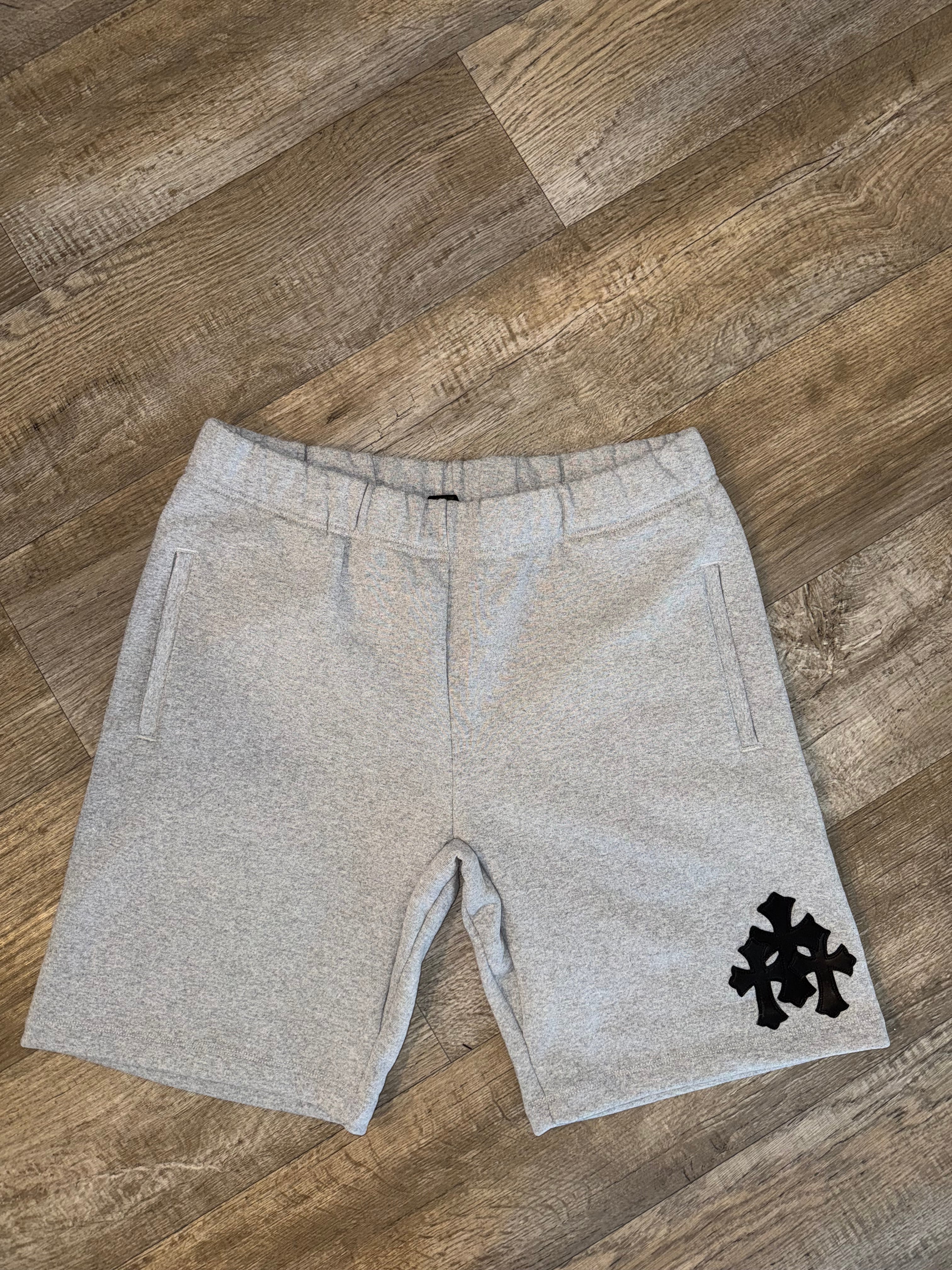 CHROME HEARTS GREY SHORTS WITH BLACK CROSSES